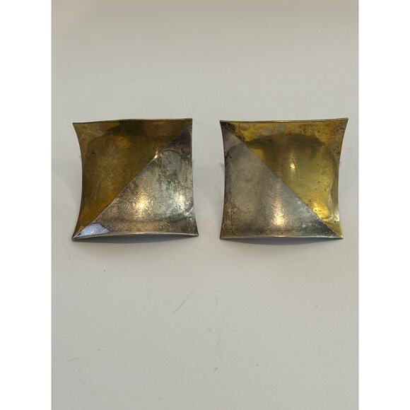 VTG Laton Mexico Taxco Sterling Silver Brass Modernist Geometric Earrings Large - Picture 4 of 5